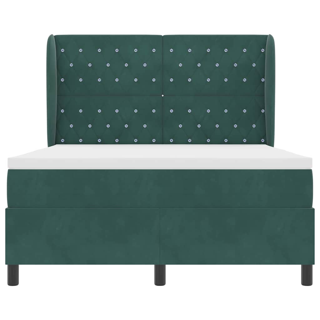 Lit à ressorts avec tête de lit Vert foncé 190 x 140 cm Velours