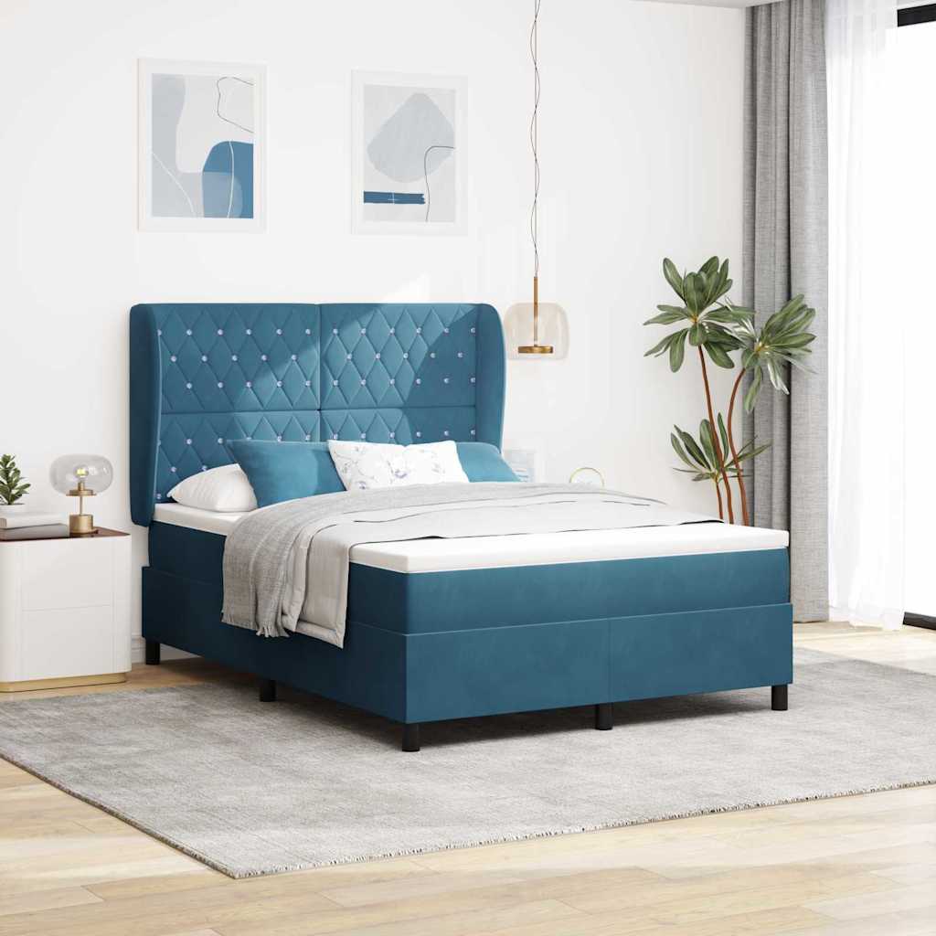 Lit à ressorts avec matelas Bleu foncé 190 x 140 cm Polyester - XIOS
