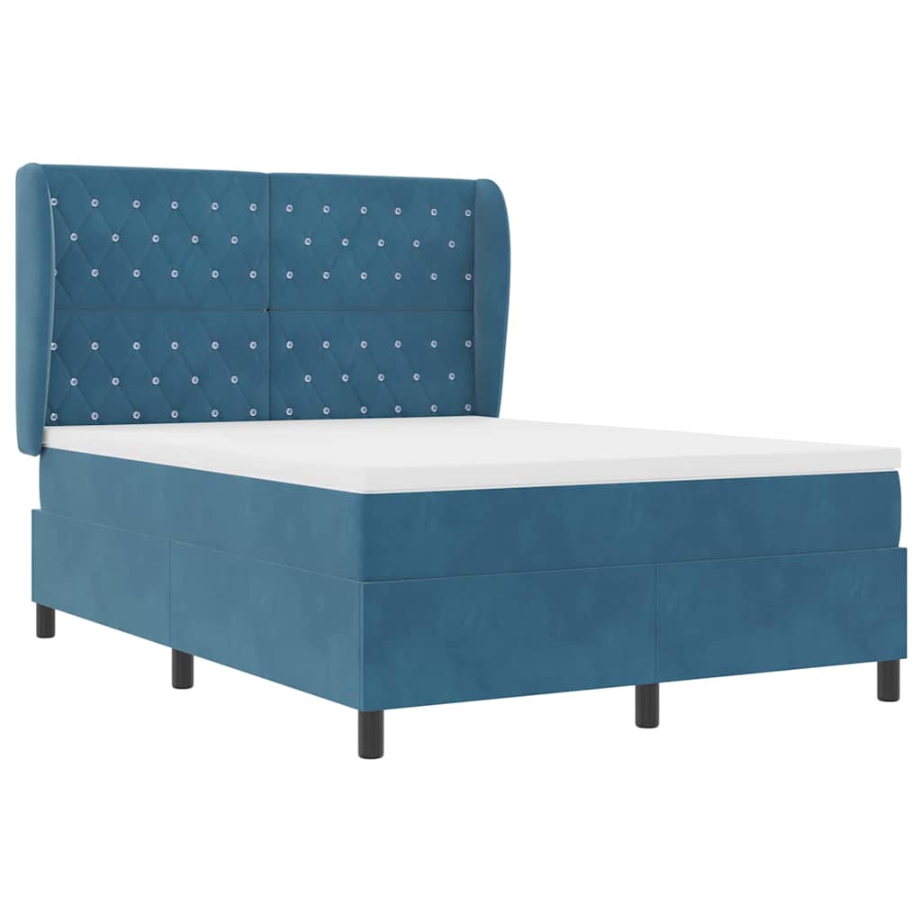 Lit à ressorts avec matelas Bleu foncé 190 x 140 cm Polyester - XIOS