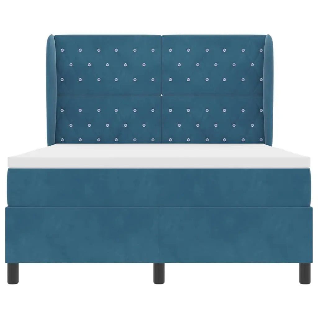 Lit à ressorts avec tête de lit Bleu foncé 190 x 140 cm Velours - XIOS