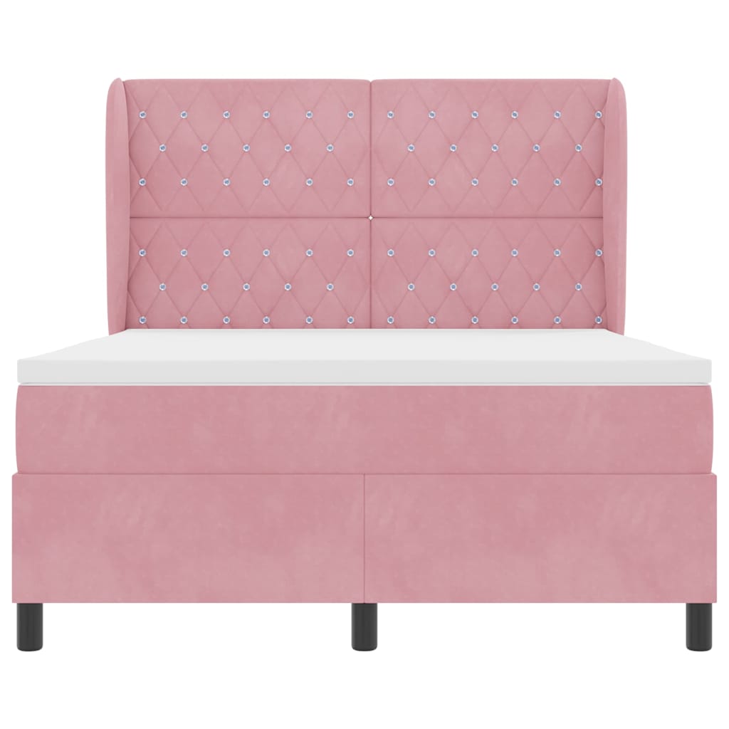 Lit à ressorts avec tête de lit Rose 190 x 140 cm Velours