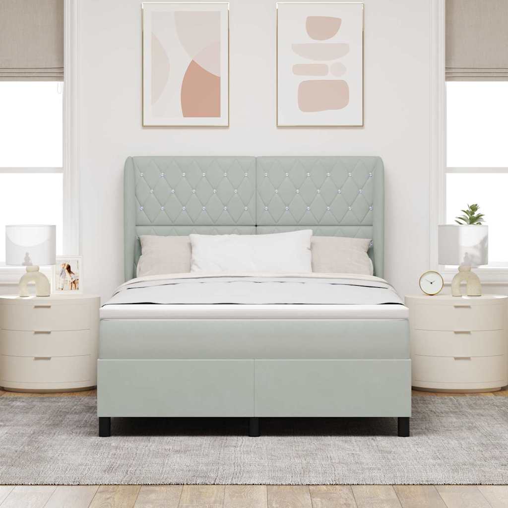 Lit à ressorts avec tête de lit Gris clair 200 x 140 cm Velours