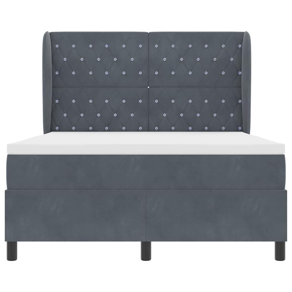 Lit à ressorts avec matelas Gris foncé 200 x 140 cm Velours