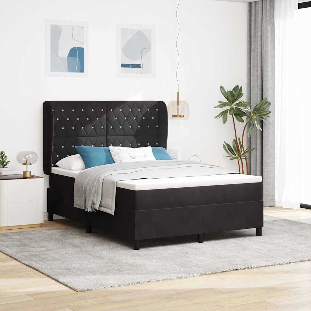 Lit à ressorts avec matelas Noir 200 x 140 cm Velours