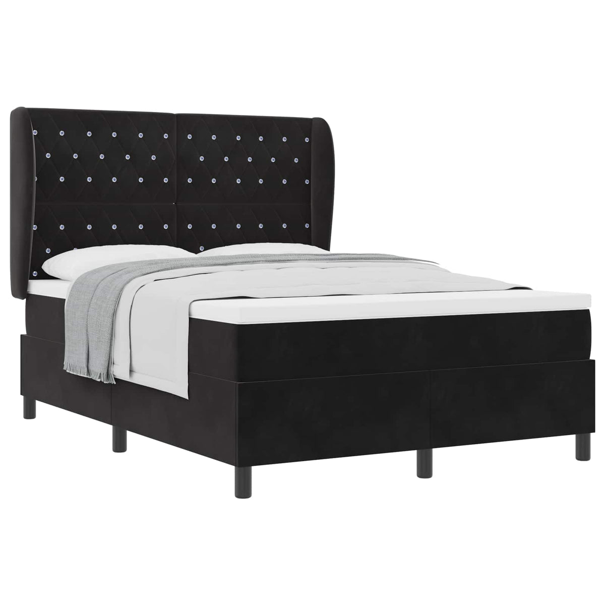 Lit à ressorts avec matelas Noir 200 x 160 cm Velours