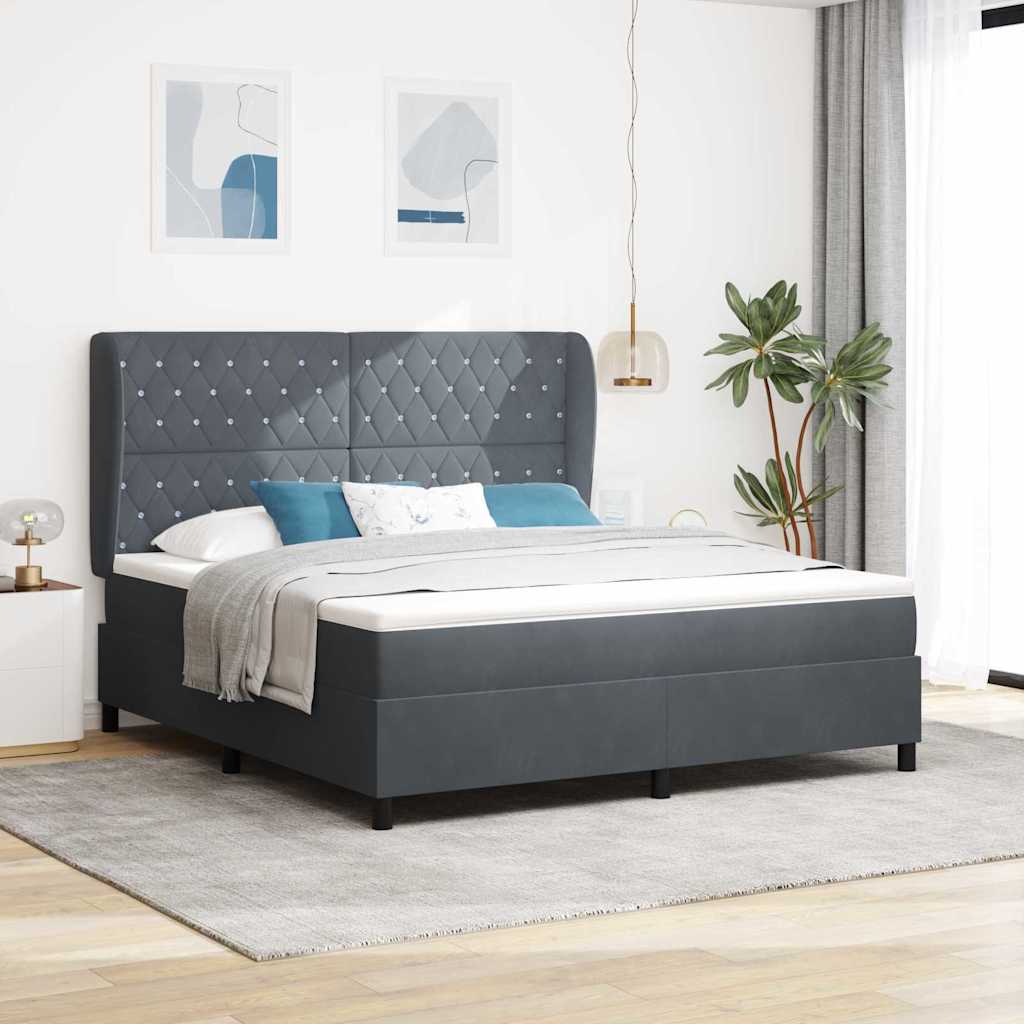 Lit à ressorts avec matelas Gris foncé 180 x 200 cm Velours