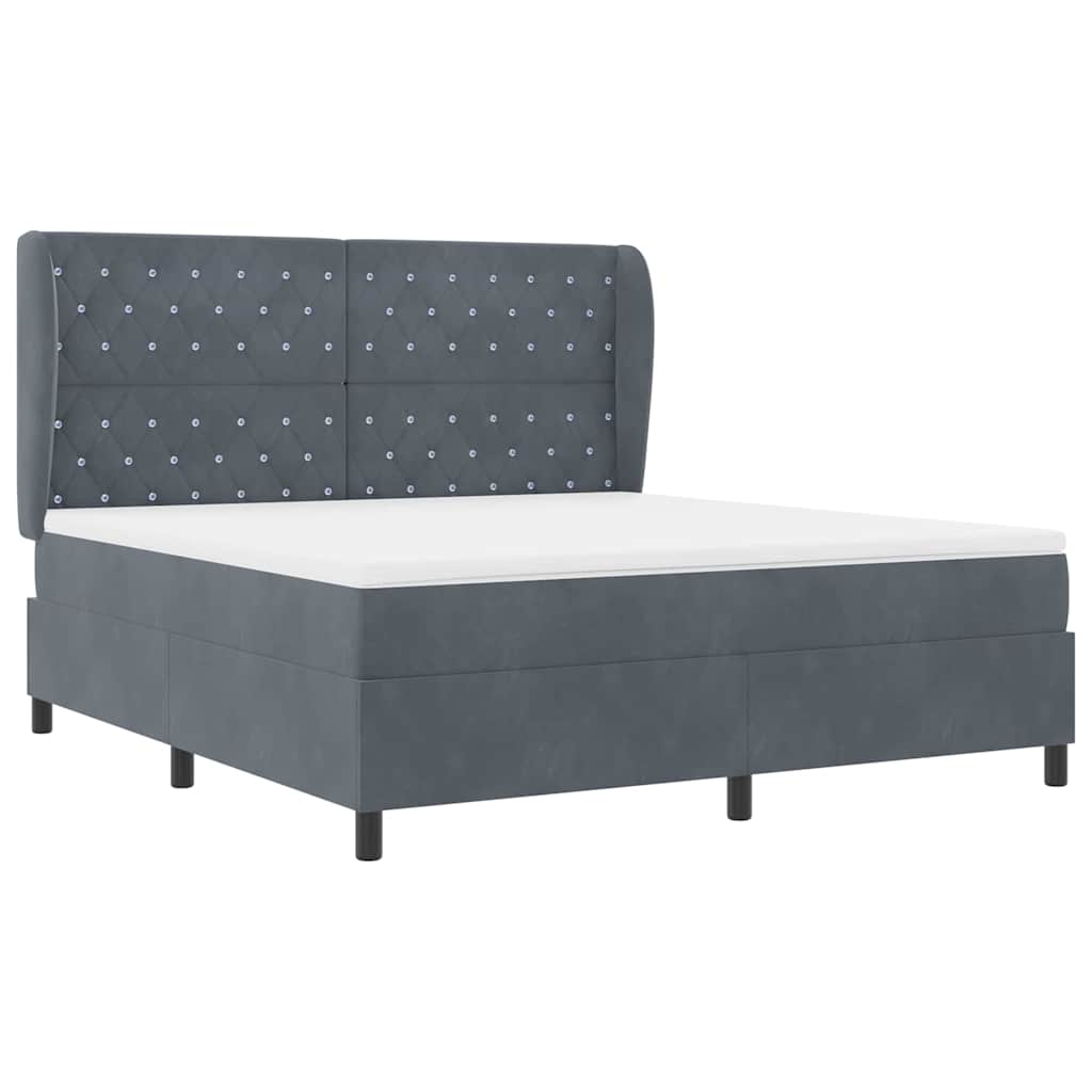 Lit à ressorts avec matelas Gris foncé 180 x 200 cm Velours