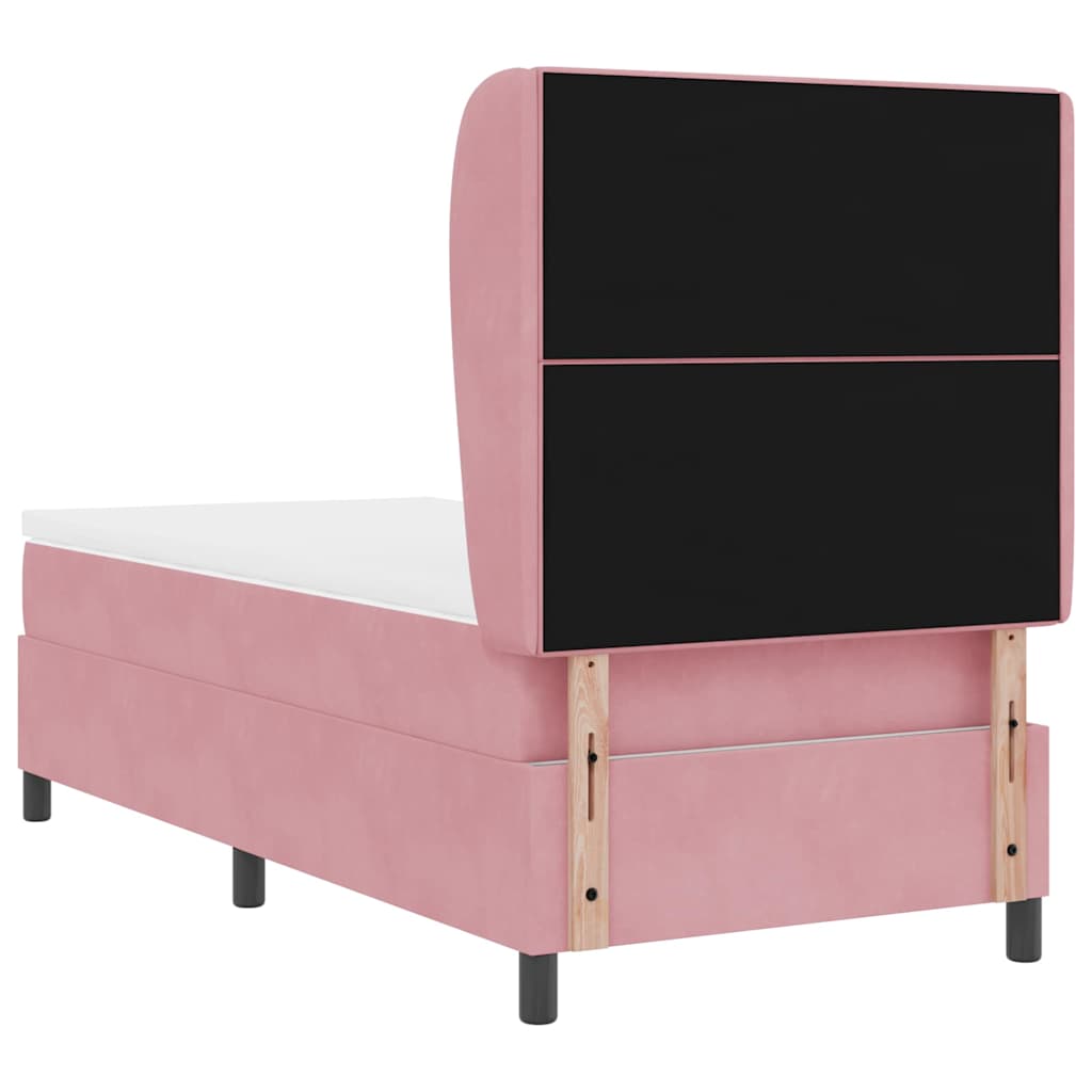 Lit à ressorts avec tête de lit Rose 190 x 90 cm Velours