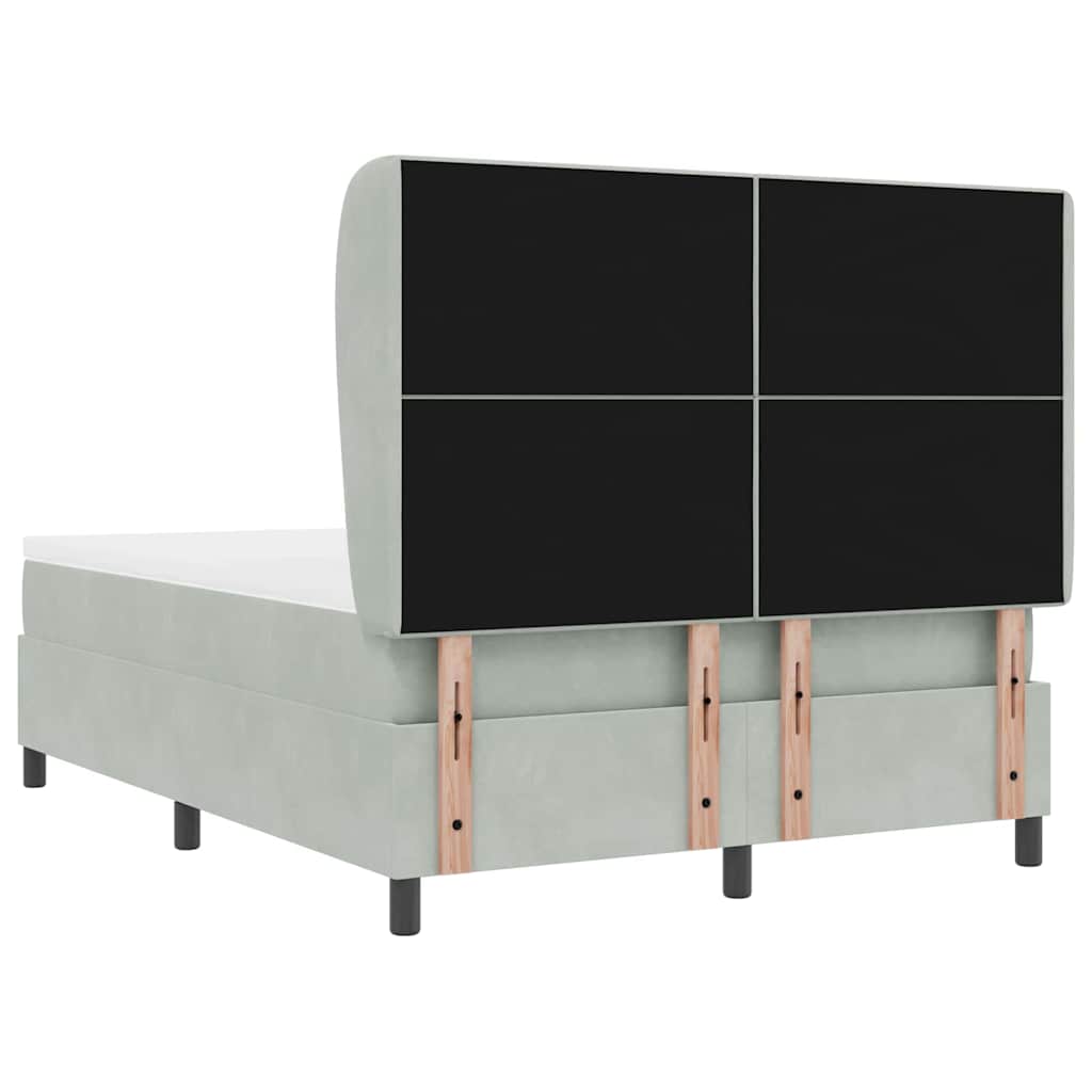Lit à ressorts avec tête de lit Gris clair 190 x 140 cm Velours - XIOS