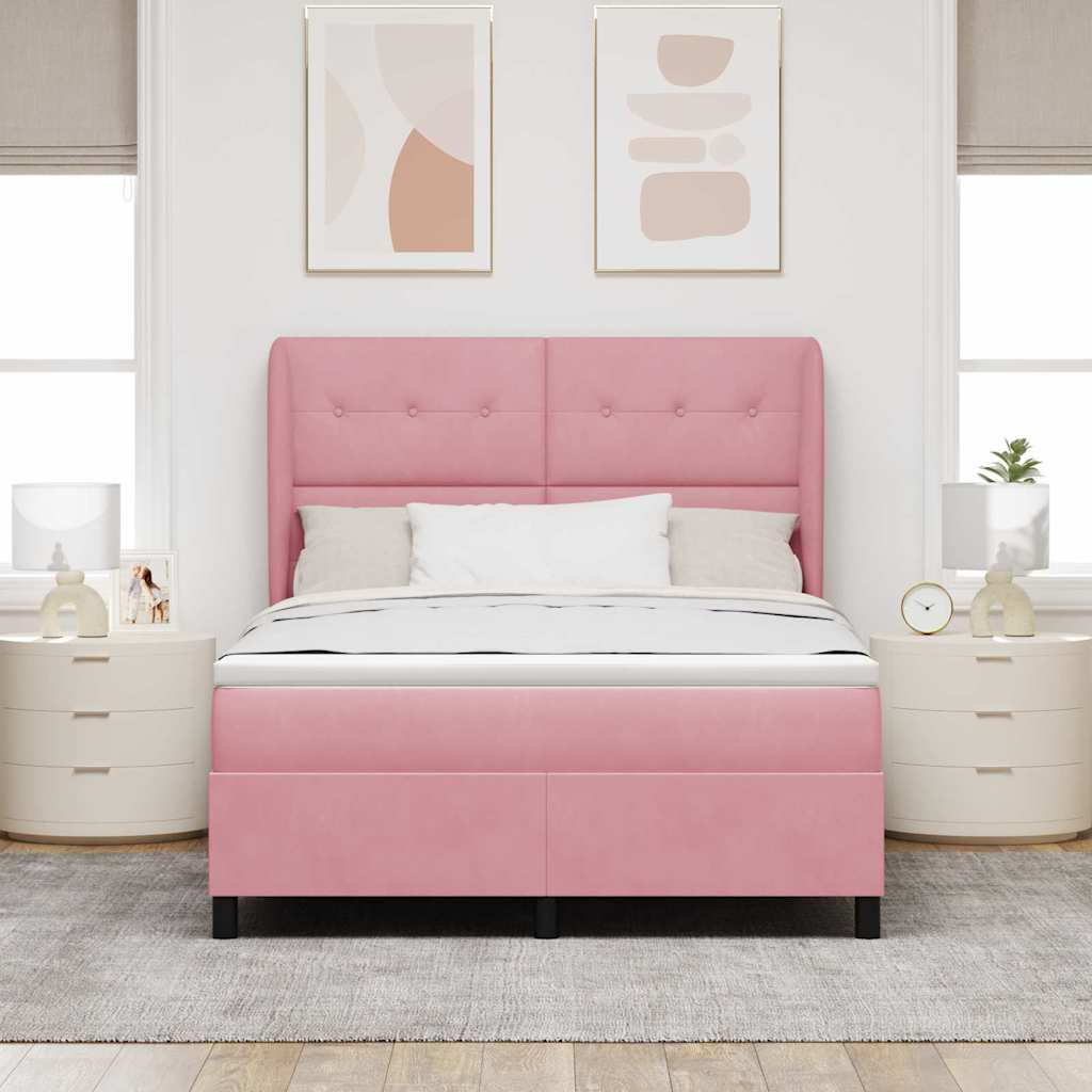 Lit à ressorts avec tête de lit Rose 190 x 140 cm Velours - XIOS