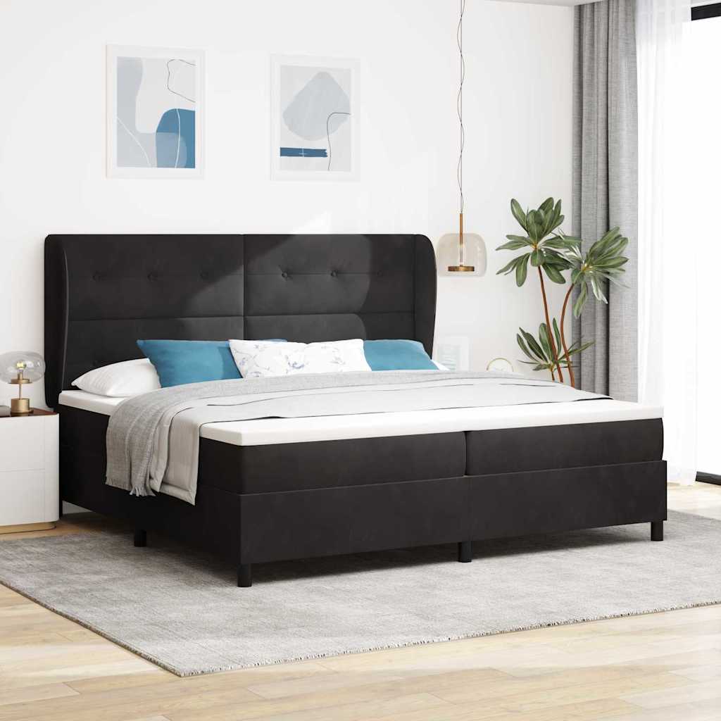 Lit à ressorts avec matelas Noir 200 x 200 cm Velours - XIOS