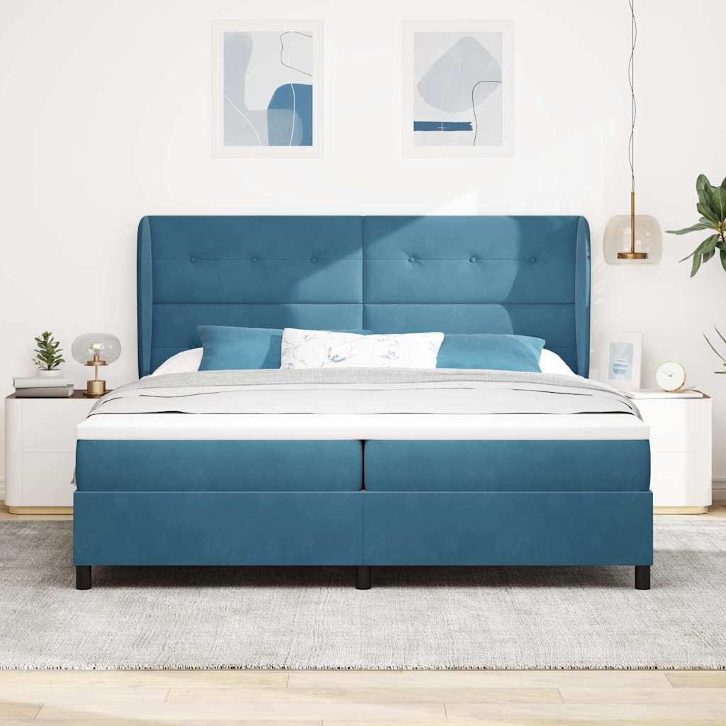Lit à ressorts avec matelas Bleu foncé 200 x 200 cm Polyester - XIOS