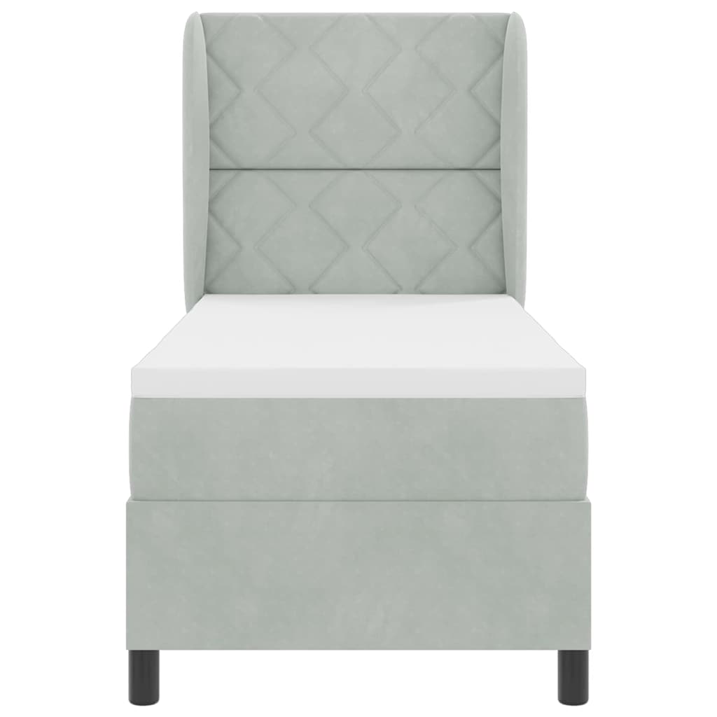 Lit à ressorts avec tête de lit Gris clair 200 x 80 cm Velours