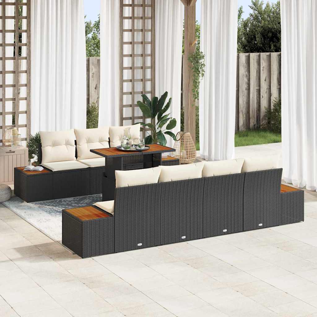 Ensemble de canapé de jardin avec coussin 8 pcs Noir Poly rotin