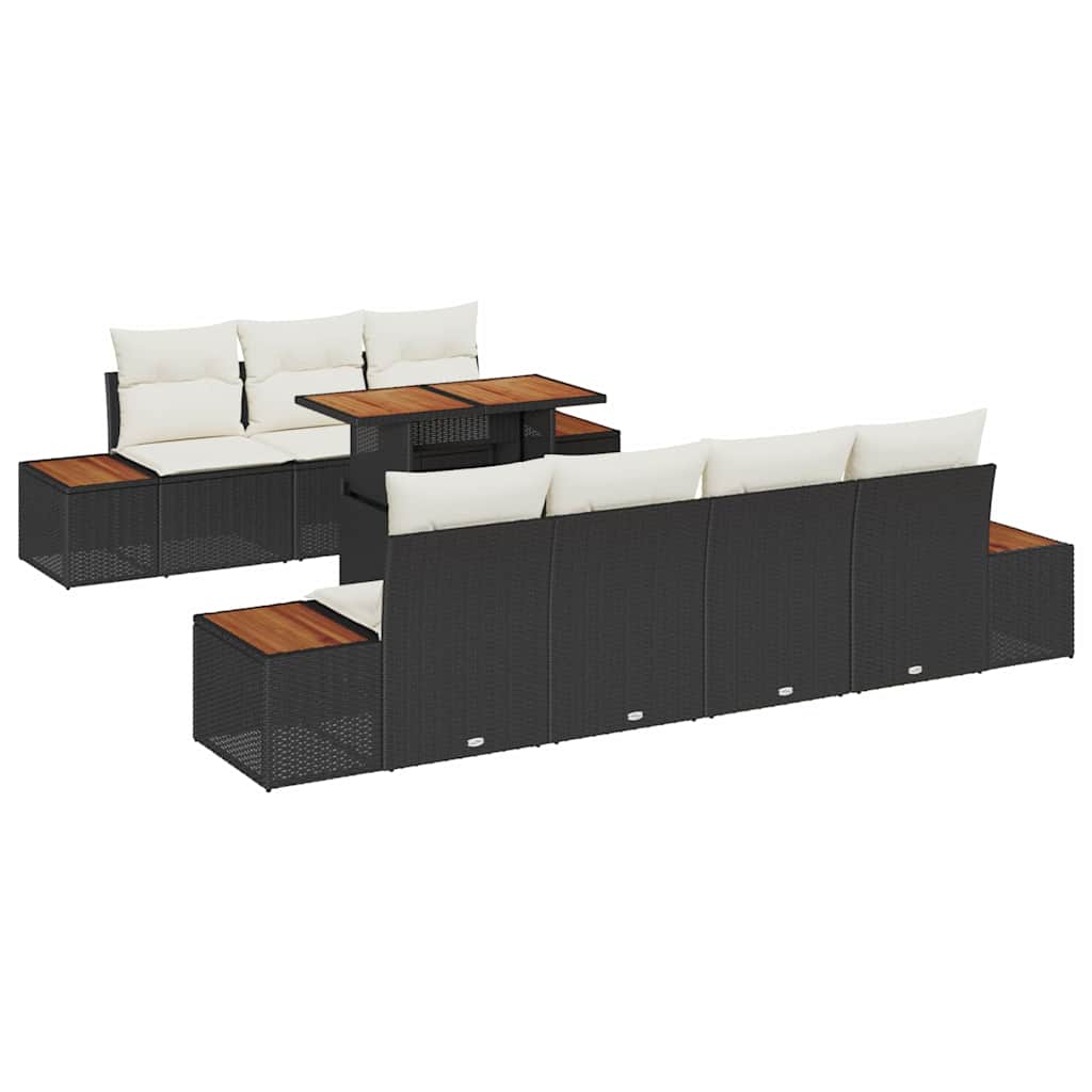 Ensemble de canapé de jardin avec coussin 8 pcs Noir Poly rotin