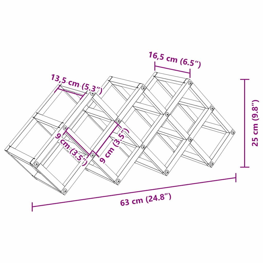 Étagère à vin Noir 63 x 16.5 x 25 cm Acier enduit de poudre - XIOS