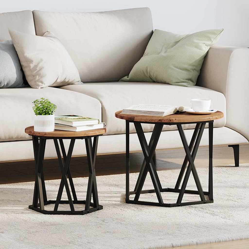 Table d'appoint 2 pcs bois recyclé Bois d'ingénierie et acier - XIOS
