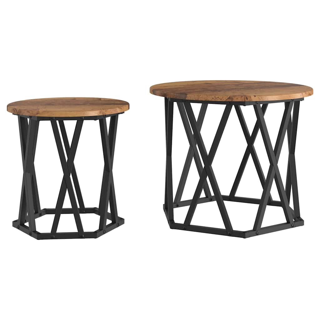 Table d'appoint 2 pcs bois recyclé Bois d'ingénierie et acier - XIOS