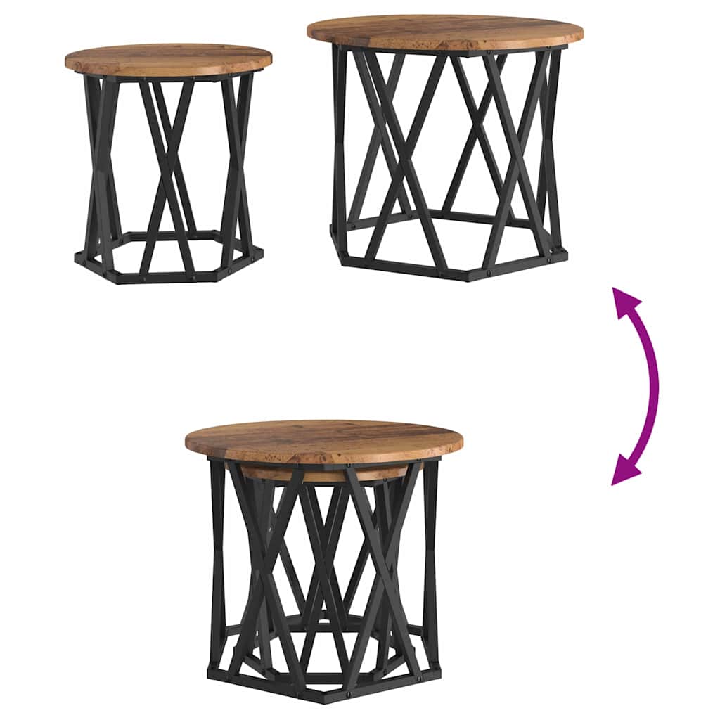 Table d'appoint 2 pcs bois recyclé Bois d'ingénierie et acier - XIOS