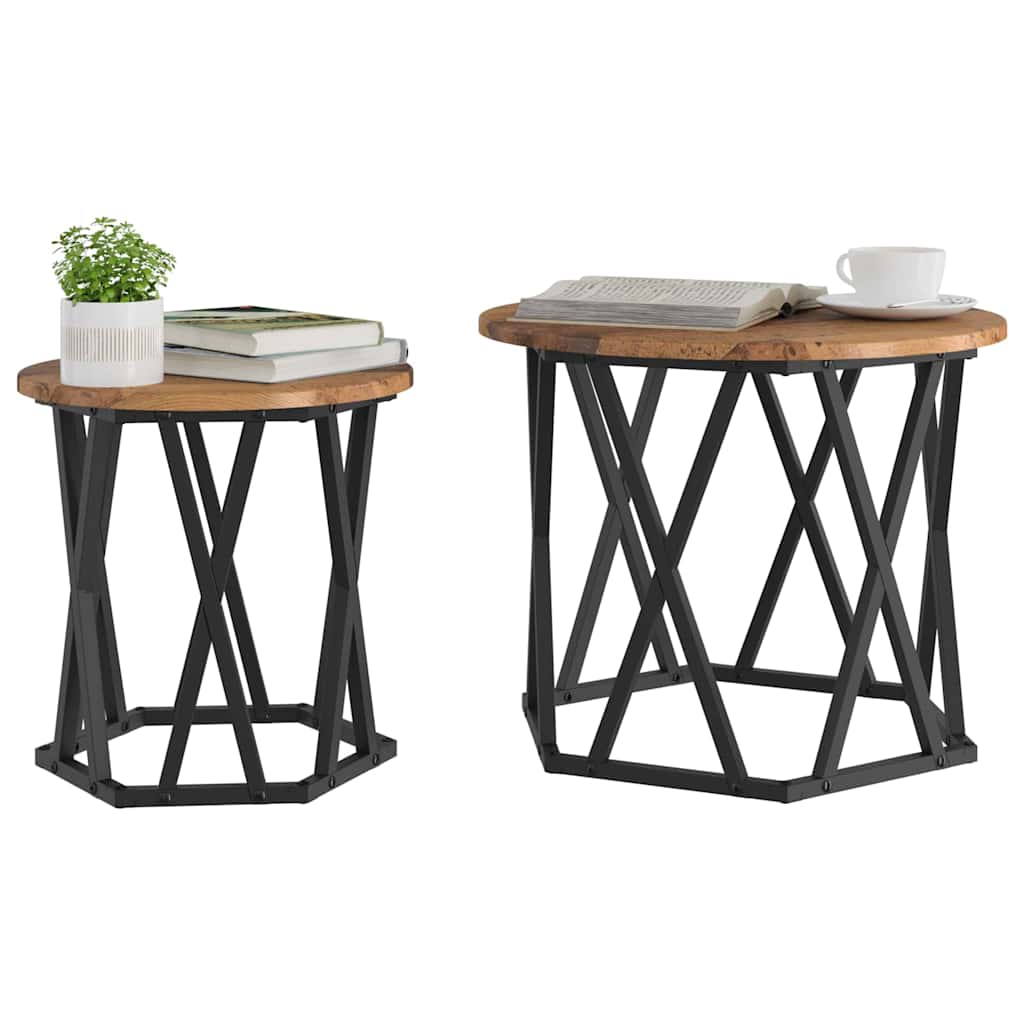 Table d'appoint 2 pcs bois recyclé Bois d'ingénierie et acier - XIOS