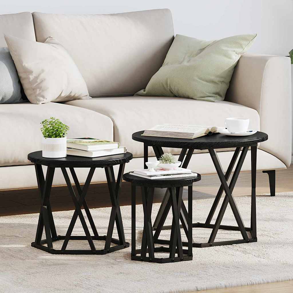 Table d'appoint empilable 3 pcs Chêne noir 53 x 53 x 40 cm - XIOS