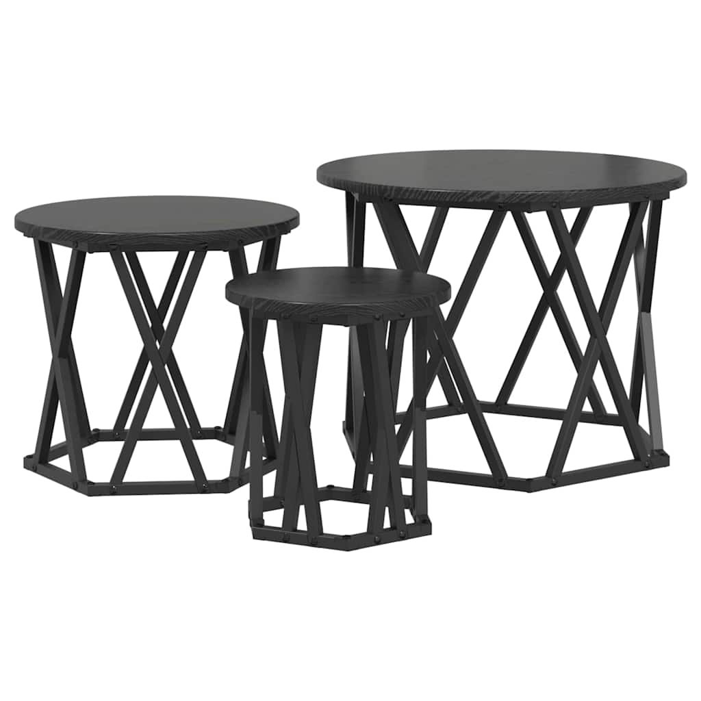 Table d'appoint empilable 3 pcs Chêne noir 53 x 53 x 40 cm - XIOS