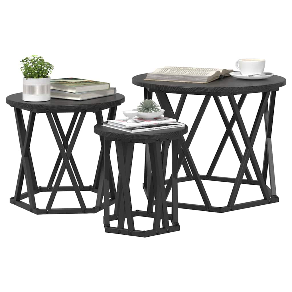 Table d'appoint empilable 3 pcs Chêne noir 53 x 53 x 40 cm - XIOS