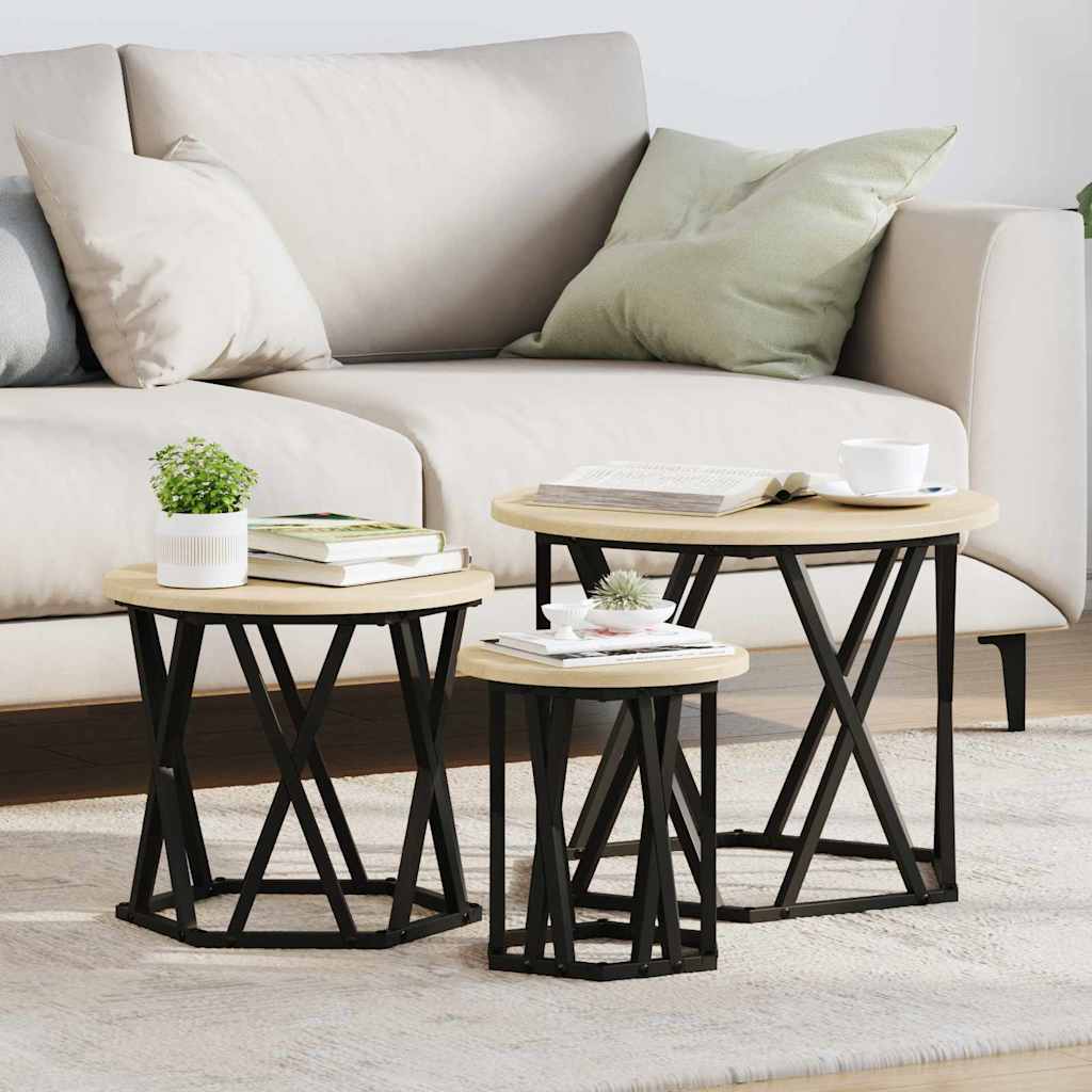 Table d'appoint empilable 3 pcs Chêne Sonoma - XIOS