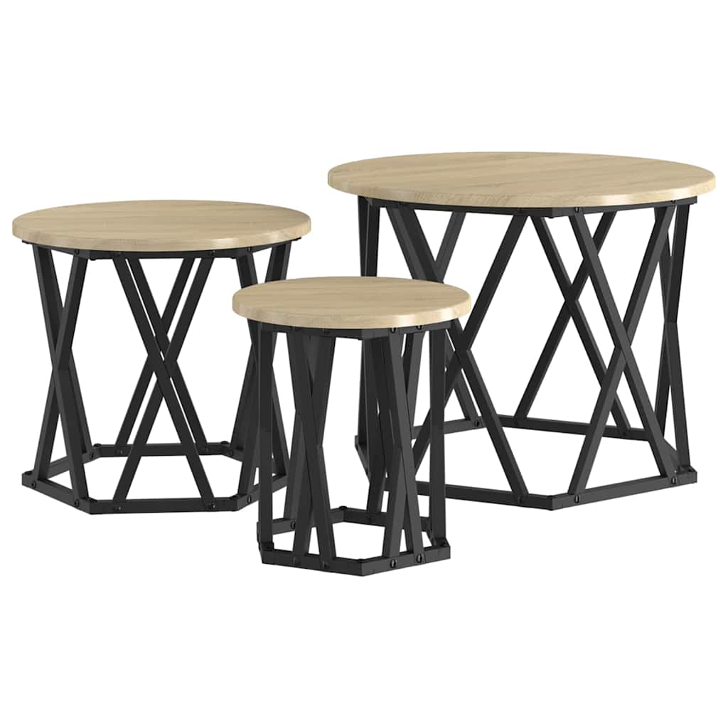 Table d'appoint empilable 3 pcs Chêne Sonoma - XIOS