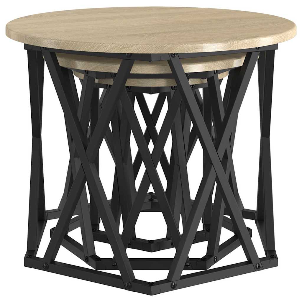 Table d'appoint empilable 3 pcs Chêne Sonoma - XIOS