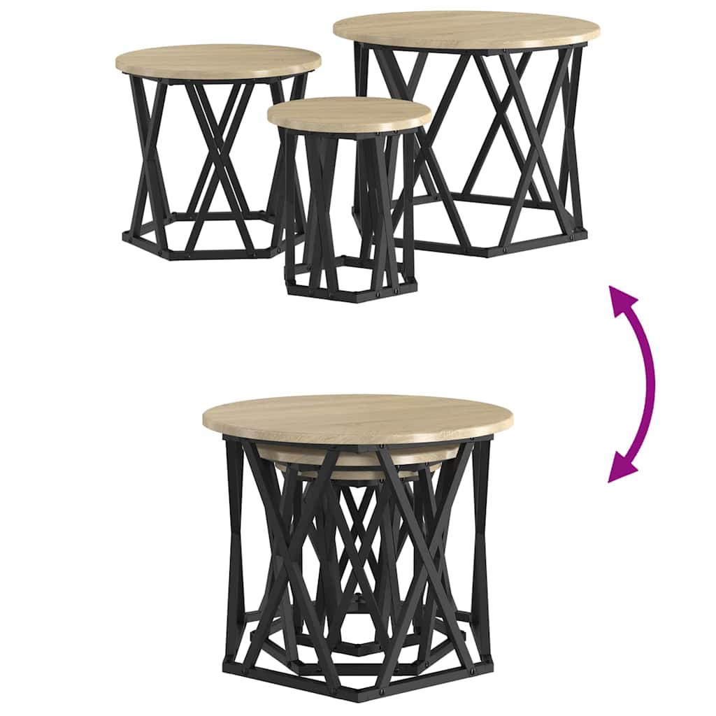 Table d'appoint empilable 3 pcs Chêne Sonoma - XIOS