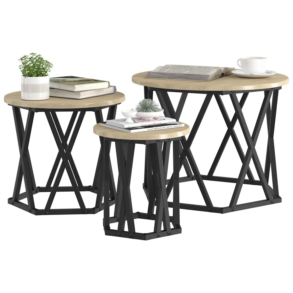 Table d'appoint empilable 3 pcs Chêne Sonoma - XIOS