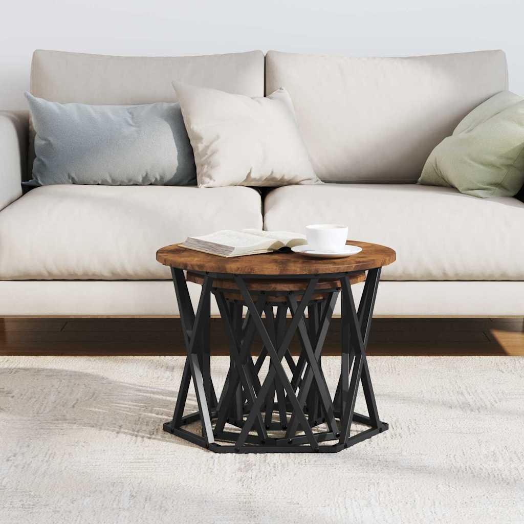 Table d'appoint empilable 3 pcs Chêne fumé 53 x 53 x 40 cm - XIOS