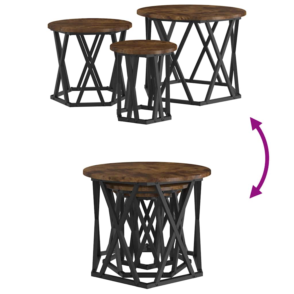 Table d'appoint empilable 3 pcs Chêne fumé 53 x 53 x 40 cm - XIOS