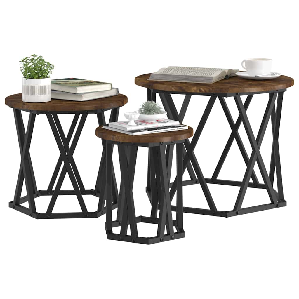 Table d'appoint empilable 3 pcs Chêne fumé 53 x 53 x 40 cm - XIOS