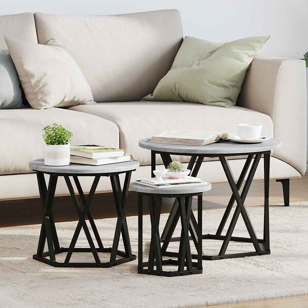 Table d'appoint empilable 3 pcs Sonoma gris 53 x 53 x 40 cm - XIOS