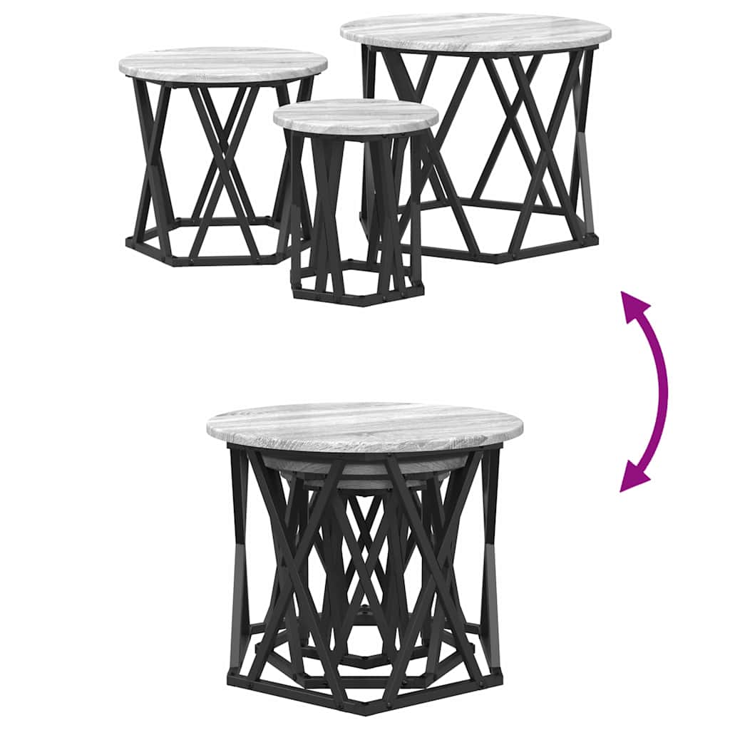 Table d'appoint empilable 3 pcs Sonoma gris 53 x 53 x 40 cm - XIOS
