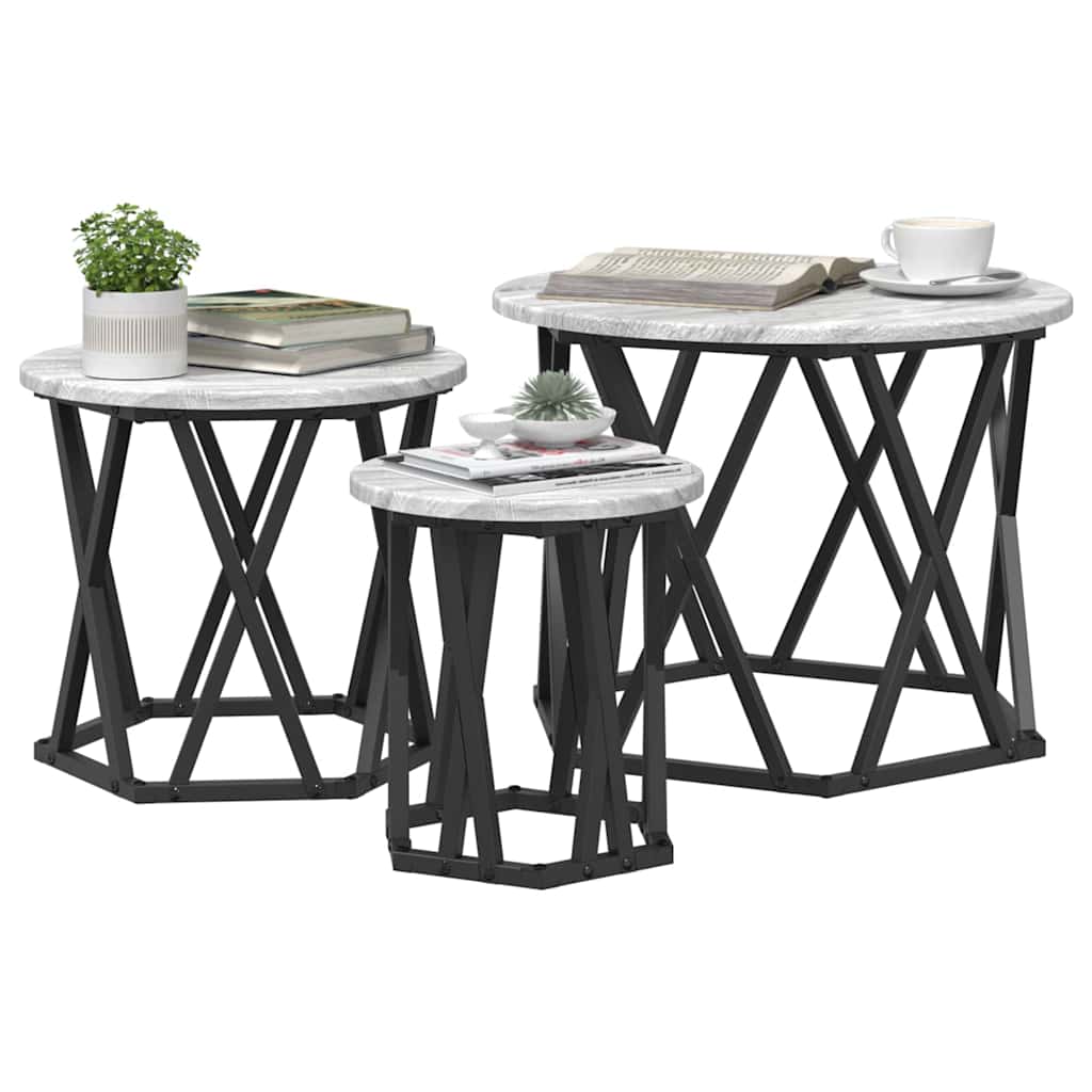 Table d'appoint empilable 3 pcs Sonoma gris 53 x 53 x 40 cm - XIOS