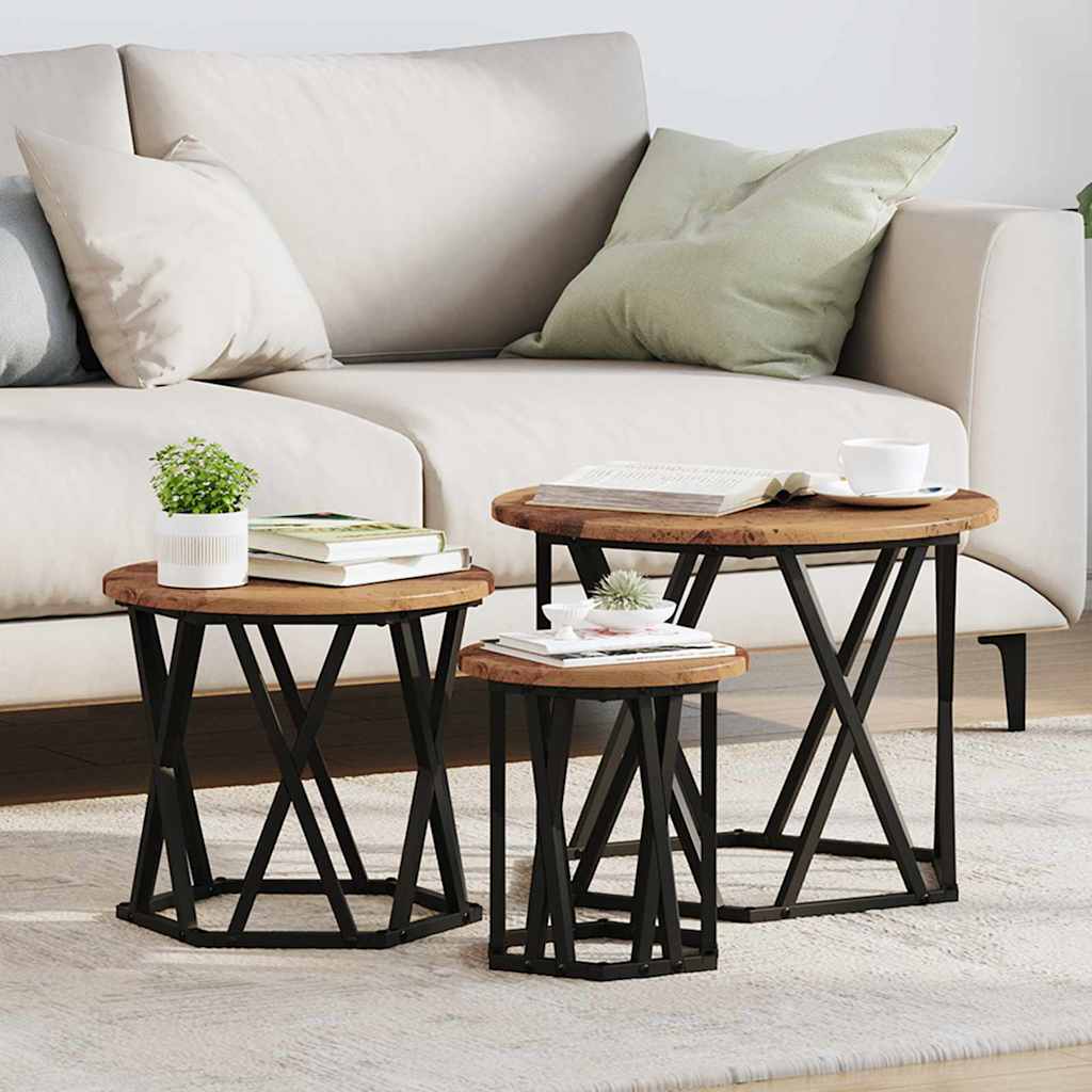 Table d'appoint empilable 3 pcs Bois ancien 53 x 53 x 40 cm - XIOS