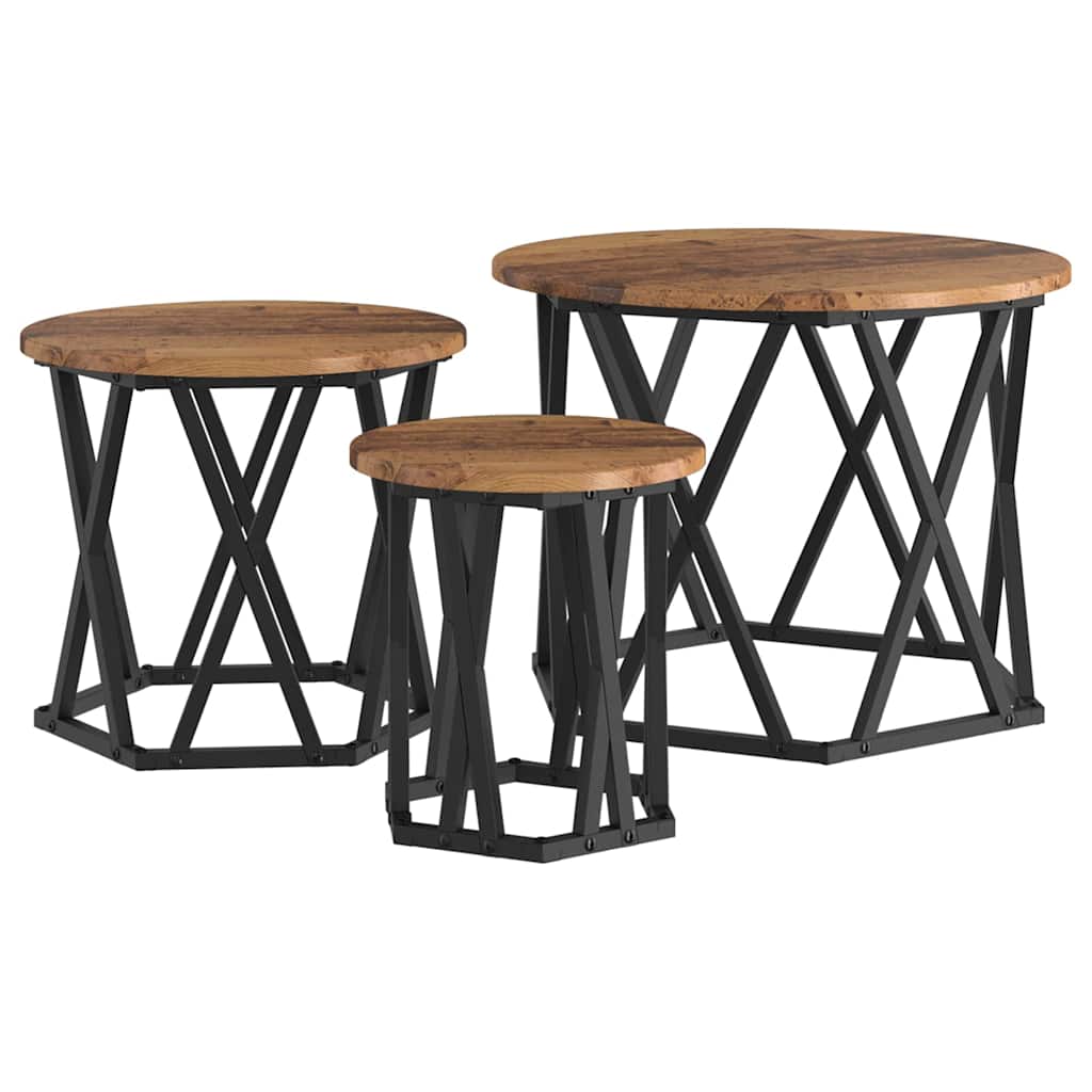 Table d'appoint empilable 3 pcs Bois ancien 53 x 53 x 40 cm - XIOS