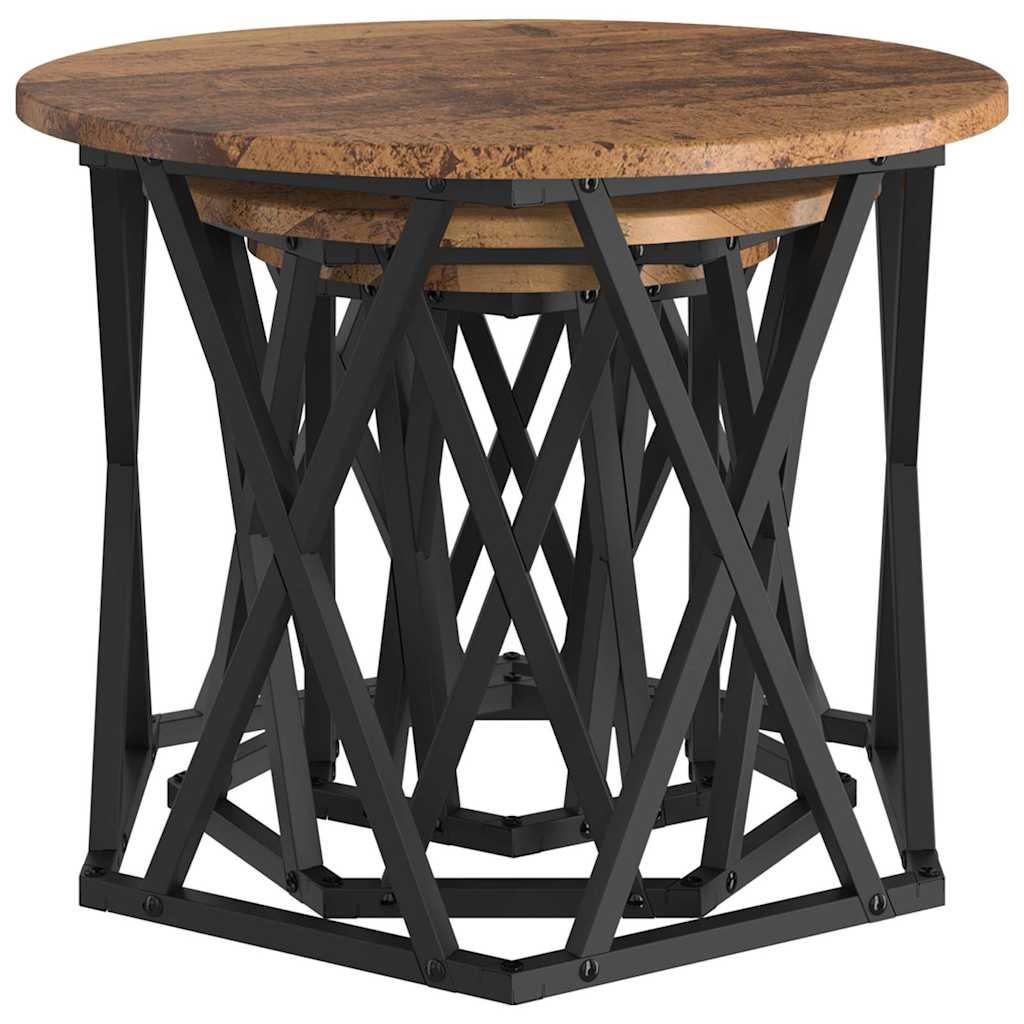 Table d'appoint empilable 3 pcs Bois ancien 53 x 53 x 40 cm - XIOS