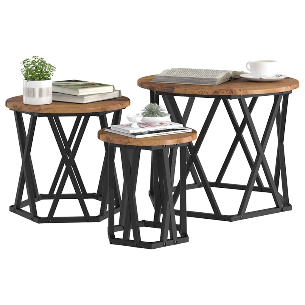 Table d'appoint empilable 3 pcs Bois ancien 53 x 53 x 40 cm - XIOS