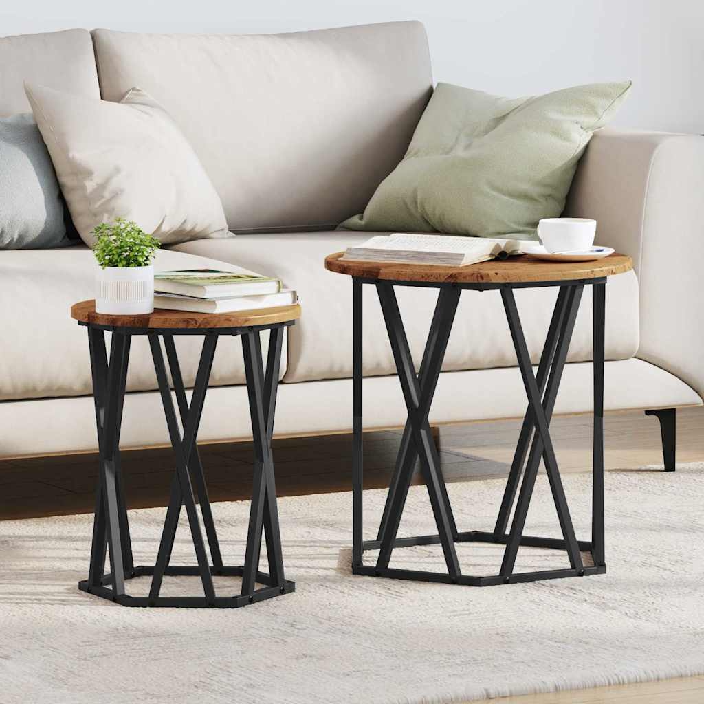Table basse 2 pcs Bois Ancien Bois d'ingénierie et acier - XIOS