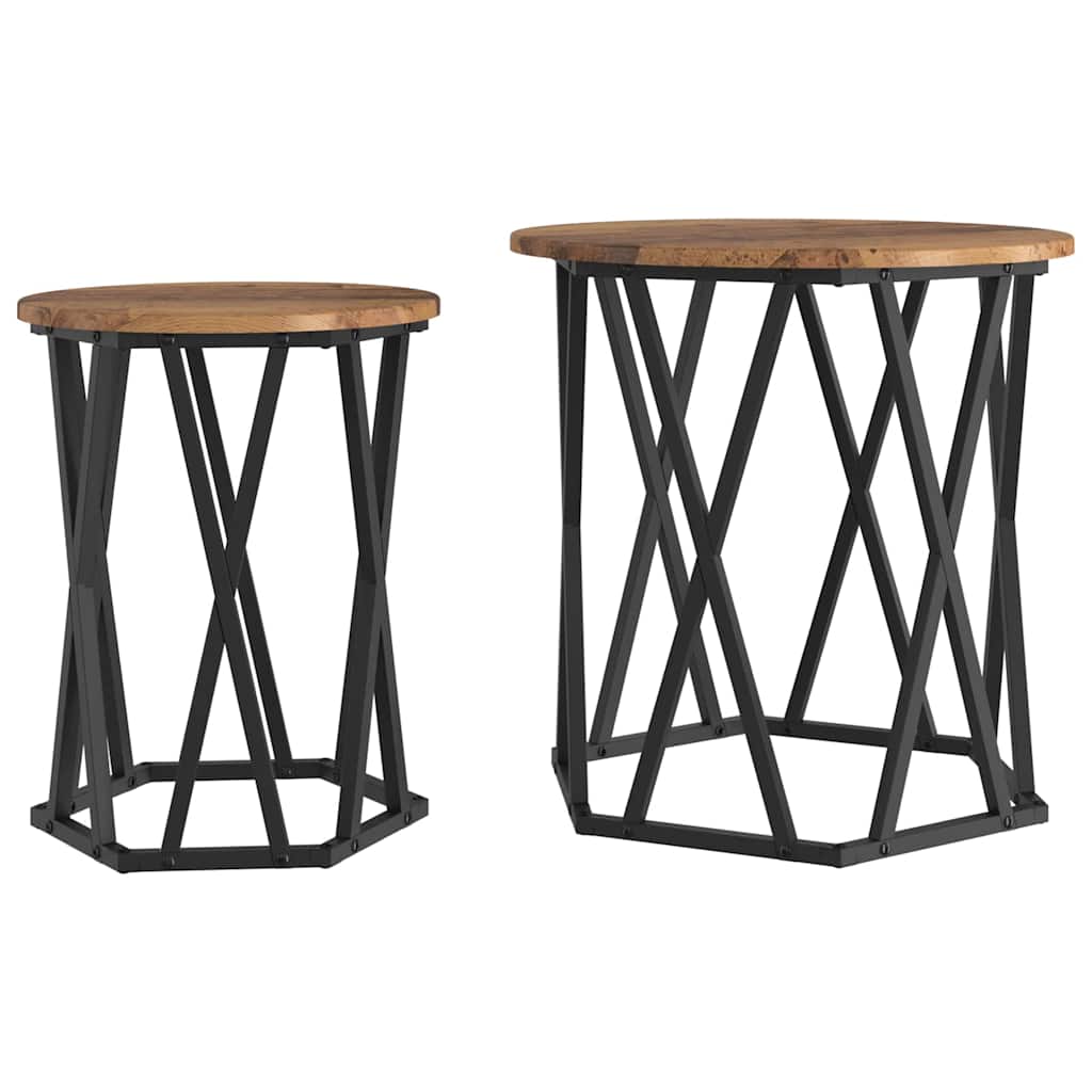 Table basse 2 pcs Bois Ancien Bois d'ingénierie et acier - XIOS