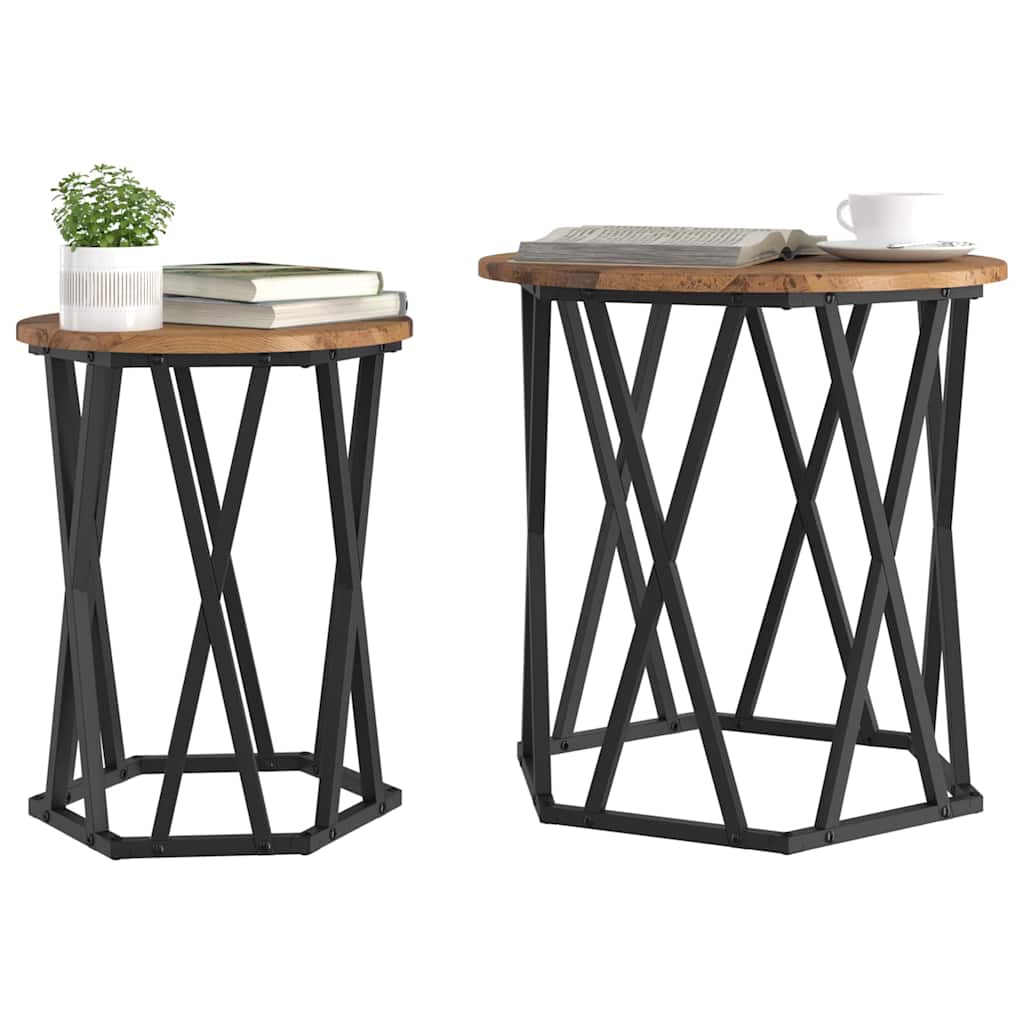 Table basse 2 pcs Bois Ancien Bois d'ingénierie et acier - XIOS