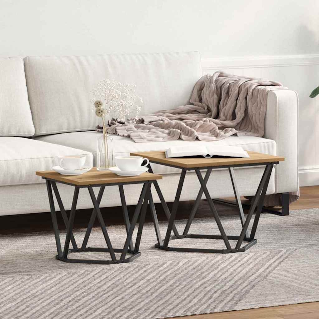 Ensemble de tables d'appoint 2 pcs chêne artisanal - XIOS