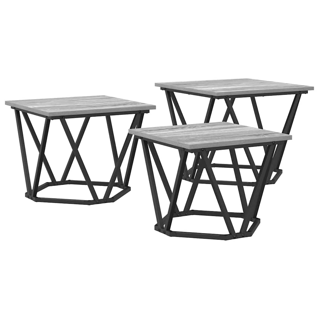 Table basse 3 pcs Gris Sonoma Bois d'ingénierie et acier - XIOS