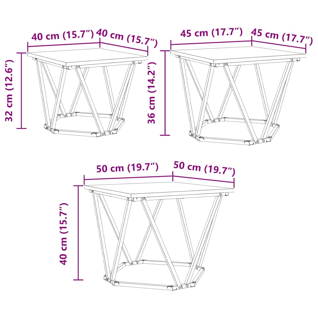 Table basse 3 pcs Gris Sonoma Bois d'ingénierie et acier - XIOS