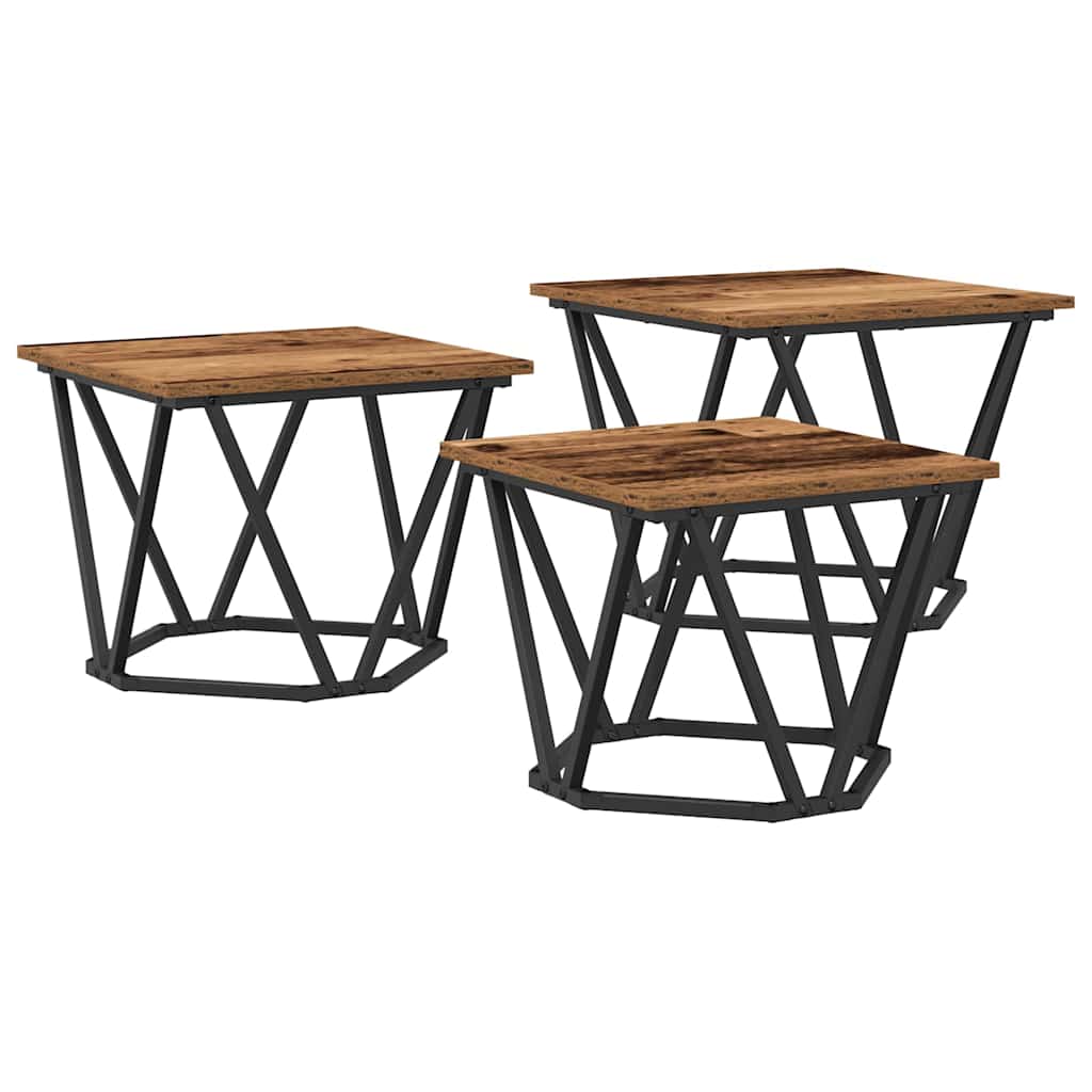 Table basse 3 pcs Bois Ancien Bois d'ingénierie et acier - XIOS