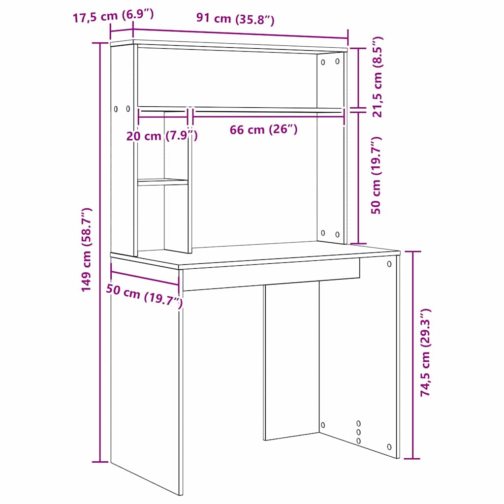 Bureau Gris béton 91 x 50 x 149 cm Bois d'ingénierie - XIOS